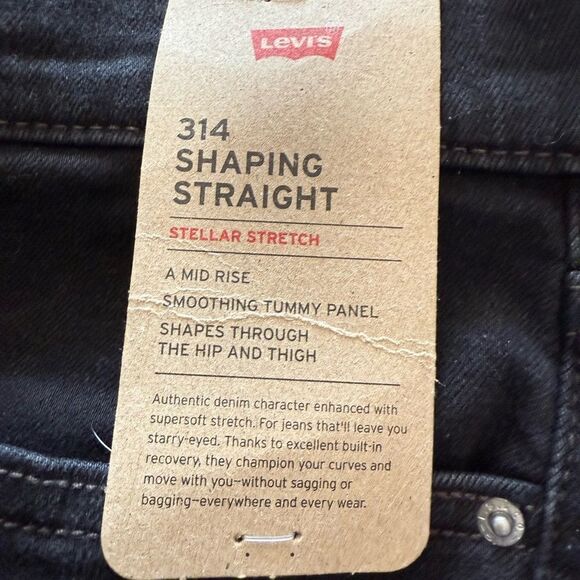 Levi’s 314 Shaping Straight Black Denim Jeans cut front ankle slit design - Picture 4 of 5